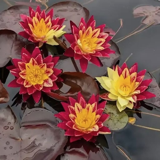 'Ring Of Fire' Red/Yellow Hardy Waterlily Hybrid #popularwaterlily #bicolor https://waterlilybear.com/aquatic-plants/hardy-waterlily.html
